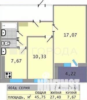 2-к квартира, вторичка, 46м2, 2/9 этаж