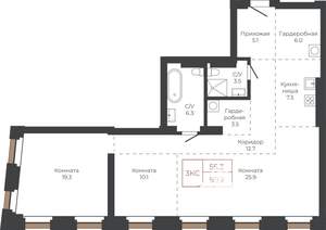3-к квартира, строящийся дом, 100м2, 13/27 этаж