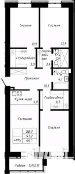 4-к квартира, строящийся дом, 100м2, 2/10 этаж