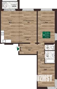 3-к квартира, строящийся дом, 84м2, 8/16 этаж