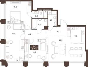3-к квартира, вторичка, 117м2, 7/16 этаж