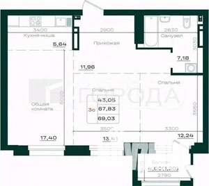 3-к квартира, вторичка, 70м2, 14/21 этаж
