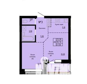 2-к квартира, строящийся дом, 42м2, 1/9 этаж