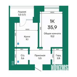 1-к квартира, строящийся дом, 36м2, 9/10 этаж