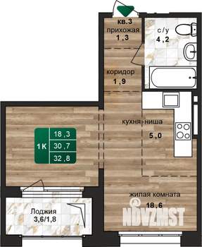 1-к квартира, строящийся дом, 33м2, 13/24 этаж