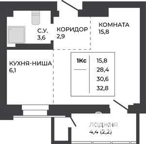 1-к квартира, строящийся дом, 31м2, 15/21 этаж