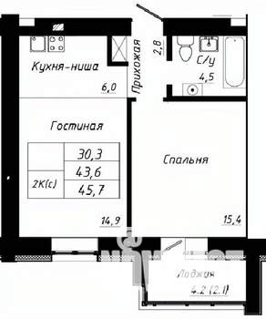 2-к квартира, строящийся дом, 46м2, 1/10 этаж