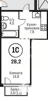 Студия квартира, вторичка, 28м2, 6/7 этаж