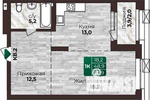 1-к квартира, строящийся дом, 51м2, 19/22 этаж