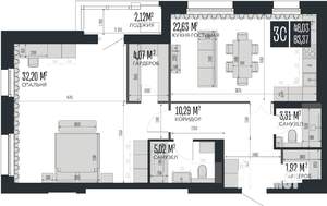 3-к квартира, строящийся дом, 83м2, 13/15 этаж