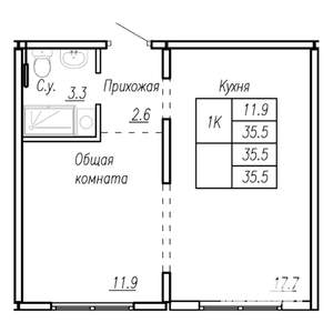 1-к квартира, вторичка, 36м2, 2/17 этаж