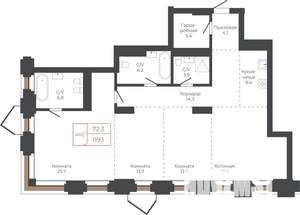 4-к квартира, вторичка, 119м2, 17/27 этаж