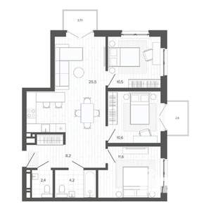 4-к квартира, строящийся дом, 78м2, 5/9 этаж