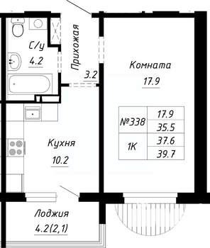 1-к квартира, строящийся дом, 38м2, 9/10 этаж