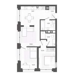 3-к квартира, строящийся дом, 64м2, 2/9 этаж