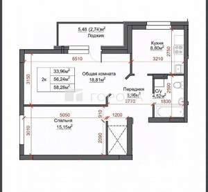 2-к квартира, вторичка, 58м2, 9/10 этаж