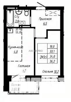 2-к квартира, строящийся дом, 36м2, 6/17 этаж
