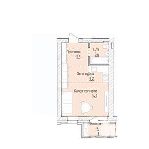 1-к квартира, вторичка, 32м2, 7/8 этаж