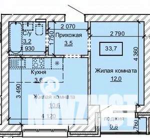 2-к квартира, строящийся дом, 34м2, 1/10 этаж