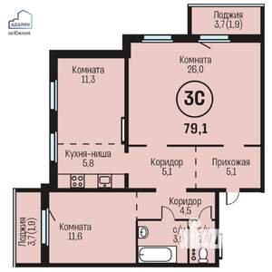 3-к квартира, строящийся дом, 79м2, 15/19 этаж