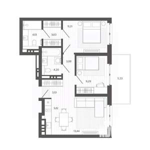 3-к квартира, строящийся дом, 63м2, 5/9 этаж
