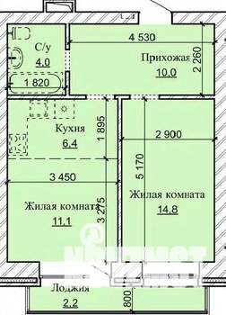 2-к квартира, строящийся дом, 49м2, 12/16 этаж