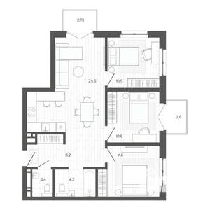 4-к квартира, строящийся дом, 78м2, 3/9 этаж
