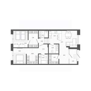 3-к квартира, строящийся дом, 90м2, 1/9 этаж