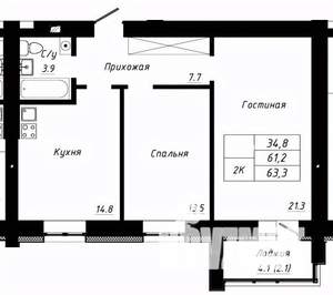 2-к квартира, вторичка, 63м2, 8/10 этаж