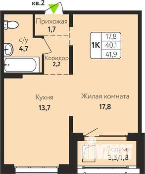 1-к квартира, строящийся дом, 42м2, 8/10 этаж