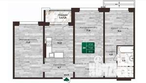 3-к квартира, строящийся дом, 82м2, 15/16 этаж