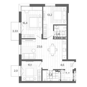 4-к квартира, строящийся дом, 88м2, 7/9 этаж