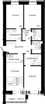 4-к квартира, строящийся дом, 100м2, 8/10 этаж