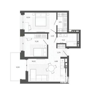 3-к квартира, строящийся дом, 66м2, 7/9 этаж