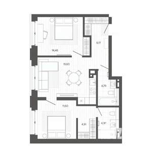 3-к квартира, строящийся дом, 66м2, 2/9 этаж