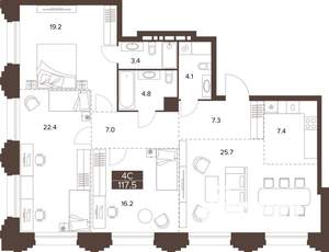 3-к квартира, вторичка, 118м2, 4/16 этаж