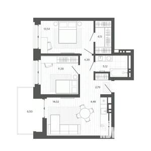 3-к квартира, строящийся дом, 66м2, 7/9 этаж
