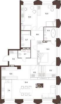 3-к квартира, строящийся дом, 147м2, 7/16 этаж
