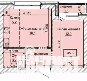2-к квартира, строящийся дом, 35м2, 3/10 этаж