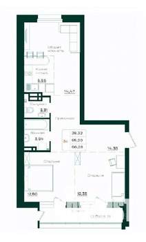 3-к квартира, строящийся дом, 69м2, 4/18 этаж
