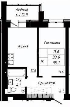 1-к квартира, строящийся дом, 35м2, 1/10 этаж