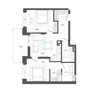 3-к квартира, вторичка, 72м2, 6/9 этаж