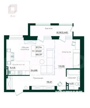 Студия квартира, вторичка, 65м2, 7/21 этаж