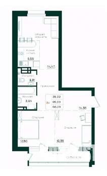 3-к квартира, строящийся дом, 68м2, 3/18 этаж