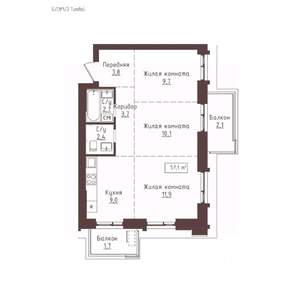 3-к квартира, строящийся дом, 57м2, 8/23 этаж