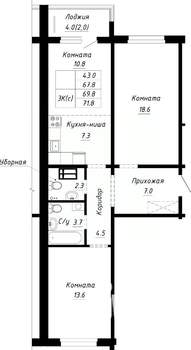 3-к квартира, строящийся дом, 70м2, 3/10 этаж