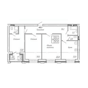 3-к квартира, строящийся дом, 92м2, 2/4 этаж