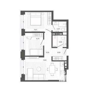3-к квартира, строящийся дом, 55м2, 2/9 этаж