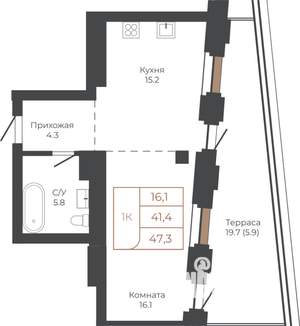 1-к квартира, строящийся дом, 47м2, 18/27 этаж