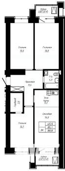 3-к квартира, строящийся дом, 89м2, 9/16 этаж